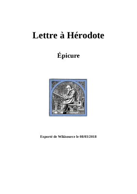 Couverture de Épicure - Lettre à Hérodote - wikisource